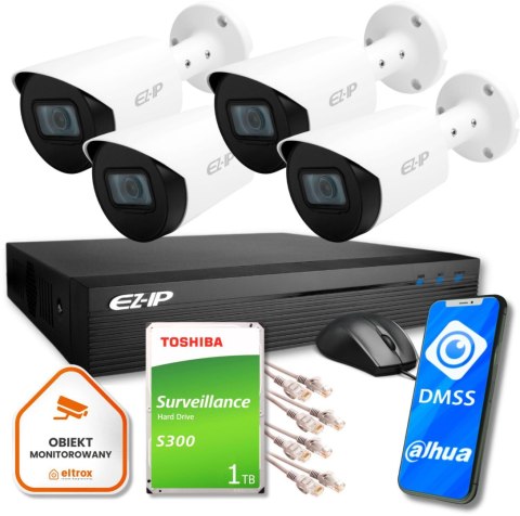 Zestaw monitoringu IP Pro 4B EZ-IP by Dahua 4 kamer FullHD 1TB EZI-B120-F2