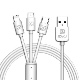 Kabel 3w1 2,8A 1m USB - USB-C + Micro USB + Lightning KAKUSIGA KSC-078 biały