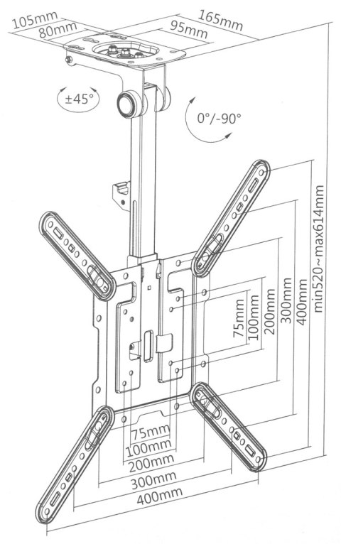 UCHWYT SUFITOWY DO TELEWIZORA LUB MONITORA BRATECK-LCD-CM344
