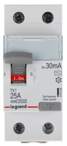 WYŁĄCZNIK RÓŻNICOWOPRĄDOWY LE-411509 JEDNOFAZOWY, TYP AC 30 mA 25 A LEGRAND