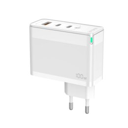 Ładowarka Sieciowa GaN 100W 1x QC3.0 USB + 2x PD USB-C Jellico C118 + Kabel USB-C - Lightning białe
