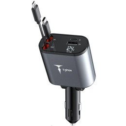 Ładowarka Samochodowa + 2x Kabel USB-C + Lightning 4w1 86W T-PHOX FLEXIT szara