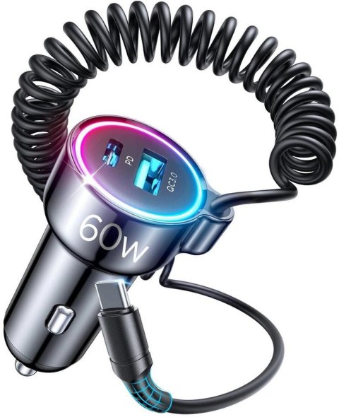 Ładowarka samochodowa 3w1 Joyroom JR-CL07 72W 4.0A PD 3.0 QC 3.0 1x USB-A 1x USB-C z kablem 1.6M