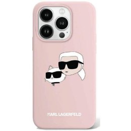 Oryginalne Etui APPLE IPHONE 15 PRO Karl Lagerfeld Hardcase Silicone Karl & Choupette Magsafe (KLHMP15LSKCHPPLP) różowe