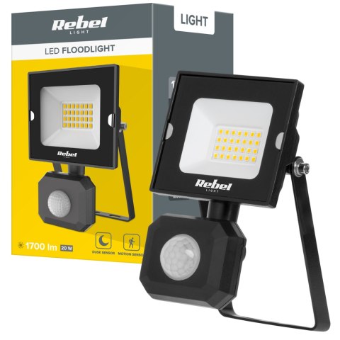 Reflektor LED naświetlacz Rebel 20W z sensorem ruchu i zmierzchu, 4000K, 230V