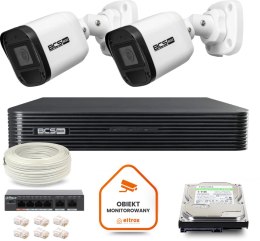 Zestaw monitoringu IP BCS Basic 2x Kamera BCS-B-TIP15FR3(2.0) Rejestrator z dyskiem