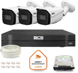 Zestaw monitoringu IP BCS Line 3x Kamera BCS-L-TIP25FSR5-Ai1 Rejestrator z dyskiem