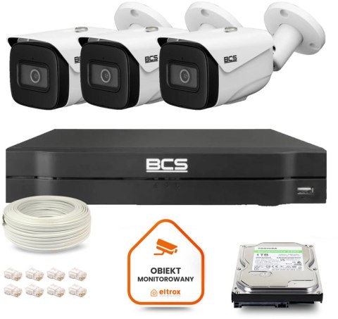 Zestaw monitoringu IP BCS Line 3x Kamera BCS-L-TIP25FSR5-Ai1 Rejestrator z dyskiem