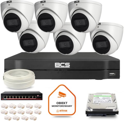 Zestaw monitoringu IP BCS Line 6x Kamera BCS-L-EIP14FSR3-AI1 Rejestrator z dyskiem