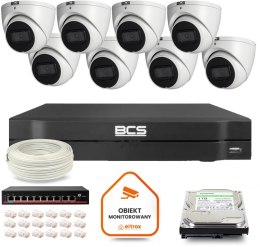 Zestaw monitoringu IP BCS Line 8x Kamera BCS-L-EIP14FSR3-AI1 Rejestrator z dyskiem