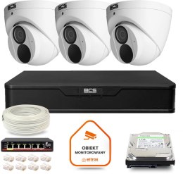 Zestaw monitoringu IP BCS Point 3x Kamera BCS-P-EIP28FWR3-Ai2 Rejestrator z dyskiem