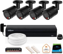 Zestaw monitoringu IP DAHUA 4 kamery tubowe zewnętrzne czarne 8MPX
