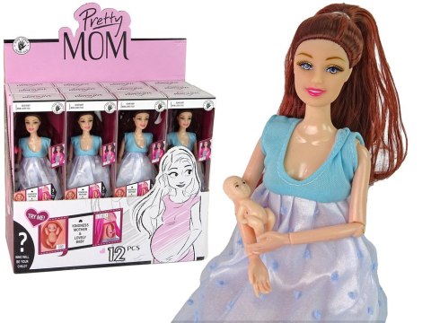 Lalka W Ciąży Mama Niemowlę Otwierany Brzuch Niebieska Sukienka 30 cm