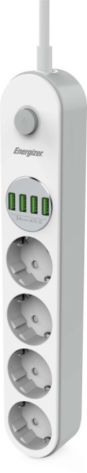 LISTWA ZASILAJĄCA Z WYŁĄCZNIKIEM Energizer 4x SCHUKO 4x USB-A 2500W 10A KABEL 2M