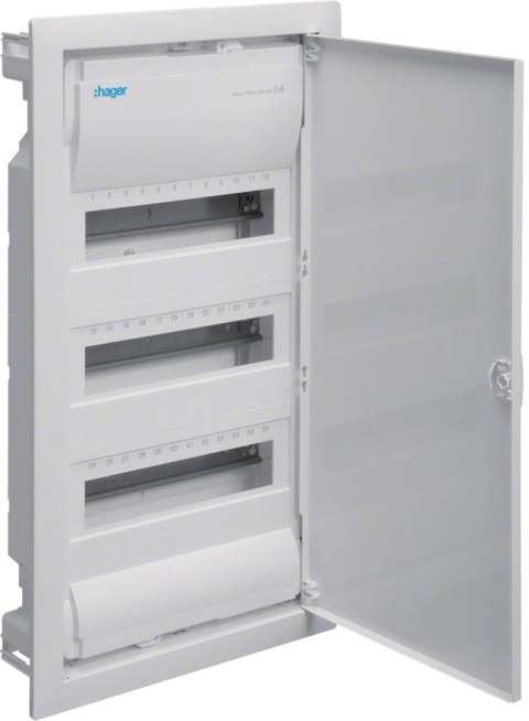 Rozdzielnica p/t z drzwiami metalowymi, 3 rzędy, 36 modułów, IP30, HAGER Volta VU36NE