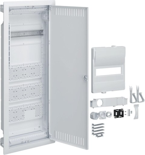 Rozdzielnica hybrydowa podtynkowa, 1 x12modułów, 3x płyta montażowa, 1x gniazdo 230V, HAGER Volta Hy