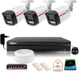 Zestaw monitoringu IP DAHUA 3 kamery zewnętrzne WizColor 2K 50m