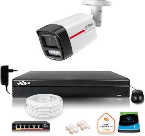 Zestaw monitoringu IP DAHUA kamera zewnętrzna WizColor 2K 50m