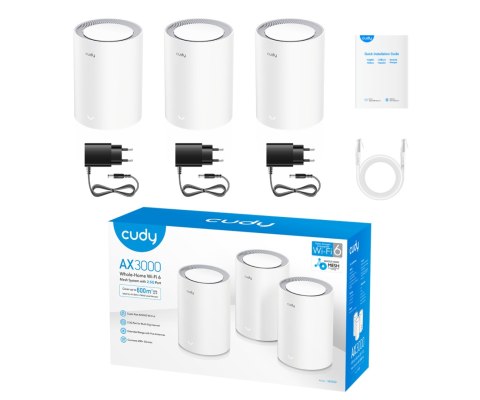 DOMOWY SYSTEM WI-FI MESH M3000(3-PACK) Wi-Fi 6 2.4 GHz, 5 GHz, 574 Mb/s + 2402 Mb/s CUDY