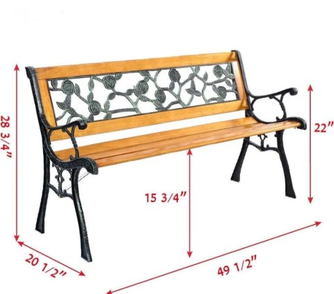 Ławka Ogrodowa Drewniana Metalowa Ławeczka Parkowa Ogrodowa z oparciem