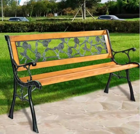 Ławka Ogrodowa Drewniana Metalowa Ławeczka Parkowa Ogrodowa z oparciem