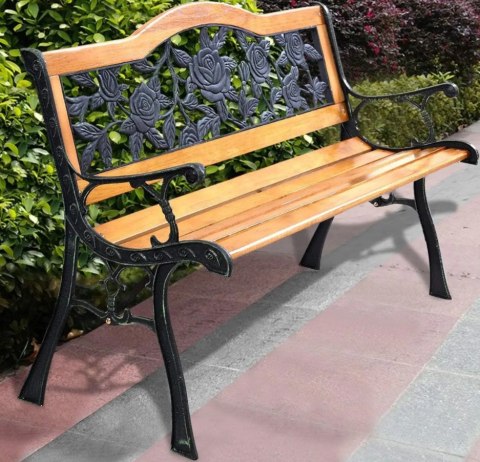 Ławka Ogrodowa Drewniana Metalowa Ławeczka Parkowa z oparciem
