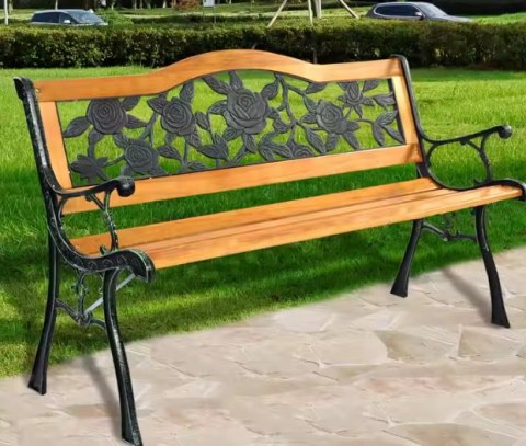 Ławka Ogrodowa Drewniana Metalowa Ławeczka Parkowa z oparciem