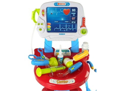 Zestaw Lekarski na Wózku Stolik Lekarski Dla Dzieci Doktor EKG 17 el.