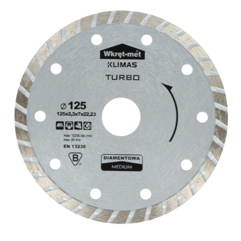 TARCZA DIAMENTOWA DO CIECIA NA SUCHO I NA MOKRO TDT-125M 125 mm WKRĘT-MET KLIMAS
