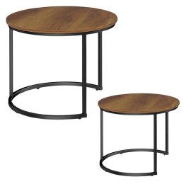 Zestaw Okrągłe Stoliki Kawowe 2w1 Vintage Naturalne Drewno 70x50cm 45x44cm