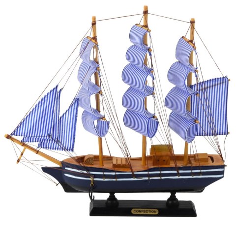 Model Kolekcjonerski Dekoracyjny Statek Żaglowiec Biało-Niebieski 33x31cm