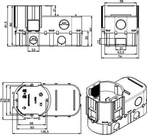 Puszka głęboka podtynk łączeniowa do elektroniki fi 68 PAWBOL A.0083