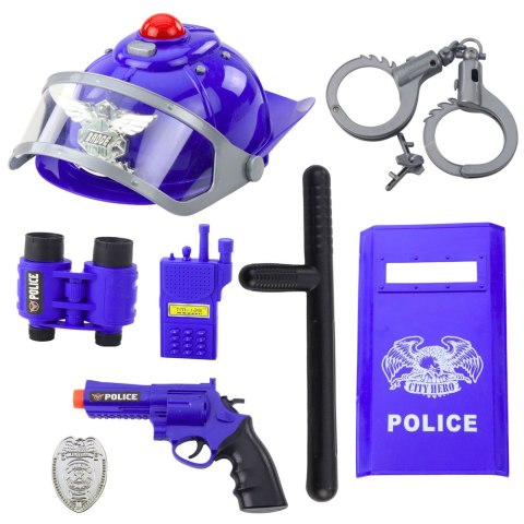 Zestaw Policyjny Dla Dzieci Kask Pistolet Kajdanki Akcesoria 9 el.