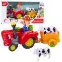 Traktor Farmera Interaktywny Z Przyczepką Figurka Krowy Światła Dźwięki