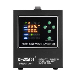 Zasilacz awaryjny KEMOT PROsinus-1500/24-LFP4 przetwornica z czystym przebiegiem sinusoidalnym i funkcją ładowania 24V 230V 1500