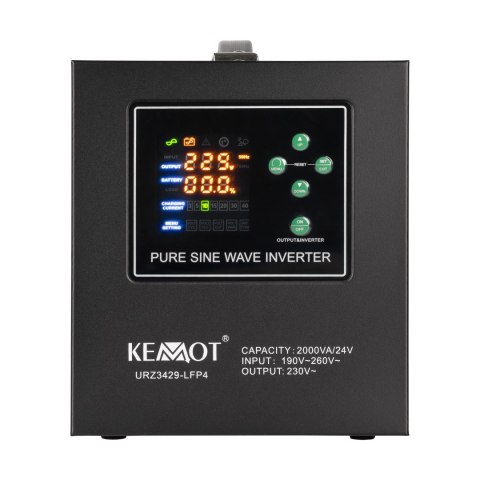 Zasilacz awaryjny KEMOT PROsinus-2600/24-LFP4 przetwornica z czystym przebiegiem sinusoidalnym i funkcją ładowania 24V 230V 2600