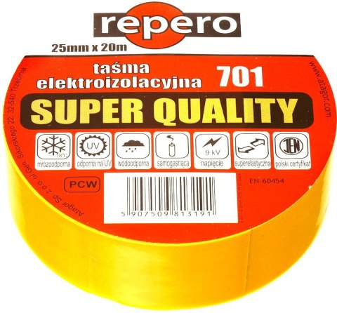 TAŚMA IZOLACYJNA REPERO 701 ŻÓŁTO-ZIELONA 19MMX20M