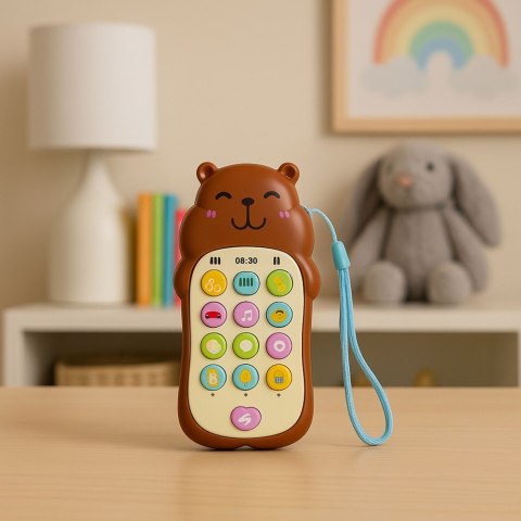 Dziecięcy Telefon Edukacyjny Światła Dźwięki Melodie Kapibara Brązowy