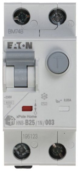 WYŁĄCZNIK RÓŻNICOWO-NADPRĄDOWY HNB-B25/1N/003 JEDNOFAZOWY, TYP AC 30 mA 25 A EATON