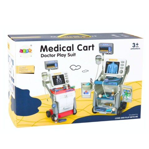 Zestaw Małego Doktora Wózek Medyczny RTG EKG Światła Niebieski 16 el.