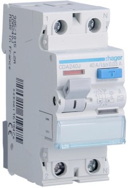 HAGER RCCB Wyłącznik różnicowoprądowy 1P+N 40A 30mA 6kA A CDA240J