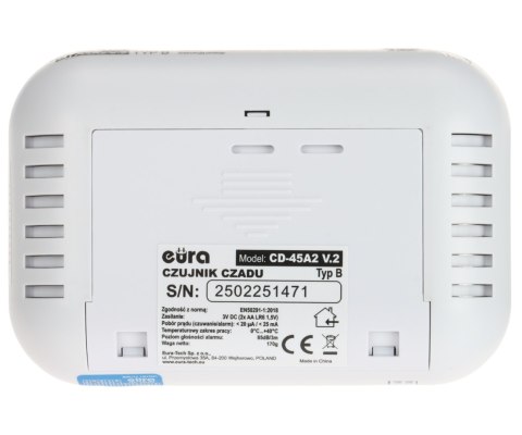 CZUJKA TLENKU WĘGLA (CZADU) Z TERMOMETREM CD-45A2/V2 EURA
