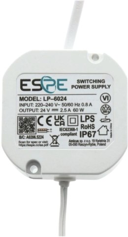ZASILACZ IMPULSOWY DOPUSZKOWY ESPE LP-6024 24V/60W/2.5A IP67