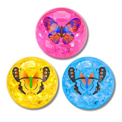 Elastyczna Piłka Do Odbijania Z Kauczuku Konfetti Motyl Świeci Mix 9 cm