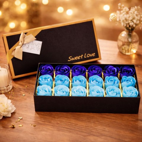 Flower Box Wieczne Pachnące Róże Kwiaty w Pudełku Niebieskie 18 szt.