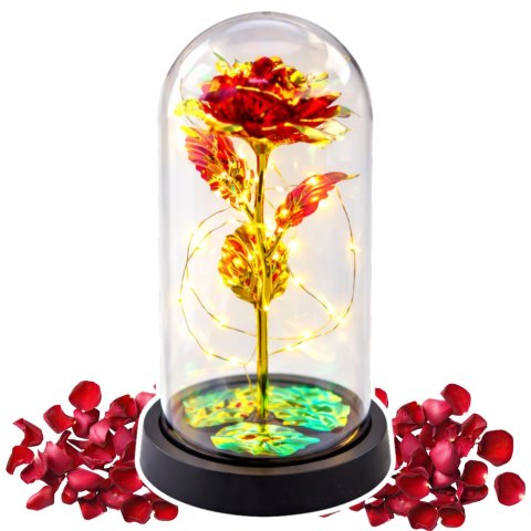 Wieczna Róża W Kopule Kryształowa Oświetlenie LED Czerwona 21x11cm