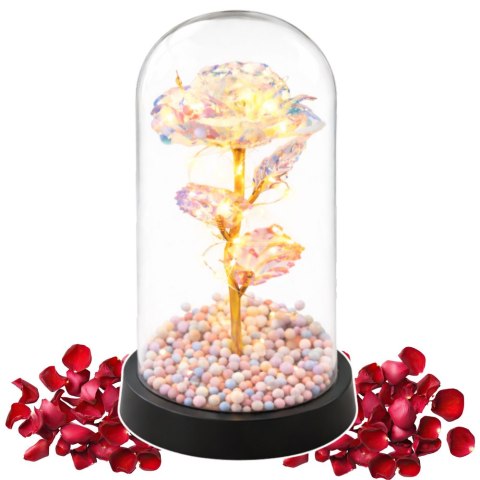 Wieczna Róża W Szklanej Kopule Oświetlenie LED Kryształowa 21,5 x 11 cm