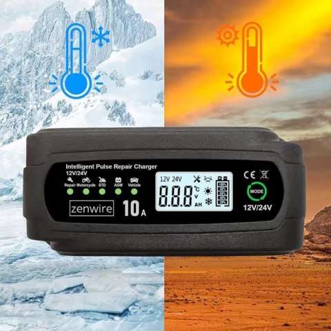 Prostownik Ładowarka Akumulatorów Samochodowy z Funkcją Naprawy 12V 24V 10A Zenwire JMD-10