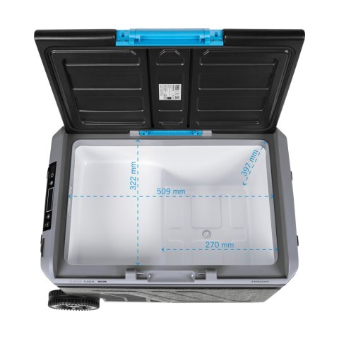 Profesjonalna lodówka turystyczna kompresorowa TEESA z funkcją mrożenia 50L DC12/24 AC 230V, duże koła i solidna rączka , Blueto