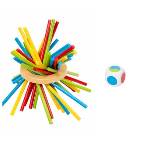 Drewniana Gra Zręcznościowa Edukacyjna Wieża Patyczki Kulki Kostka 37 el.